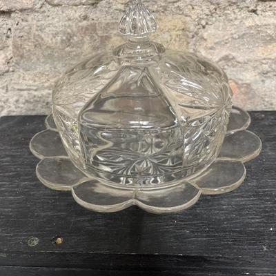Sale Photo Thumbnail #482: Pedaled Medallion Riverside Glass Works Toothpick, Covered Candy Dish and Covered Butter Dish