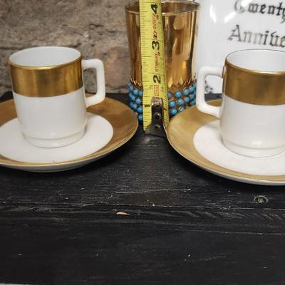 Sale Photo Thumbnail #549: Lot of plates, serving pieces, a pair of beautiful espresso cups