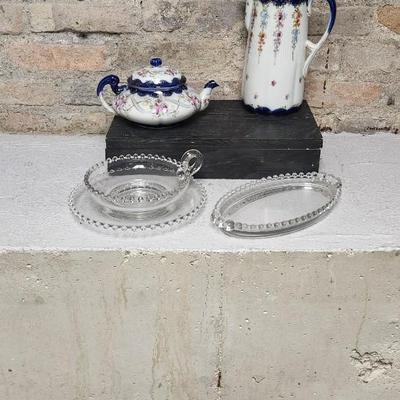 Sale Photo Thumbnail #585: Three pieces of Candlewick and two really great old pots