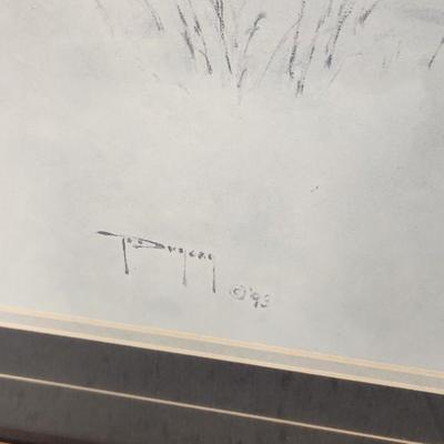 Sale Photo Thumbnail #608: Winter farm/cows print in oak frame