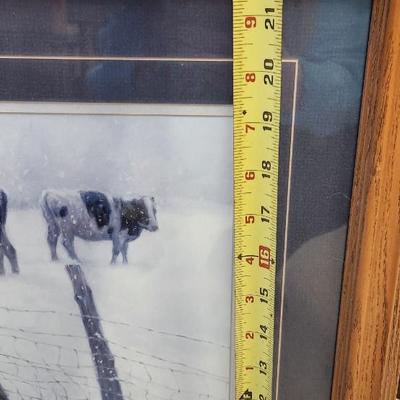 Sale Photo Thumbnail #605: Winter farm/cows print in oak frame