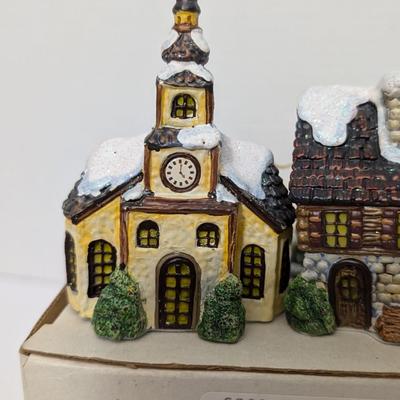 Home for the Holidays Village Ornament Set Church Cottage Snowy Town Christmas Charm