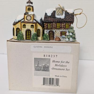 Home for the Holidays Village Ornament Set Church Cottage Snowy Town Christmas Charm
