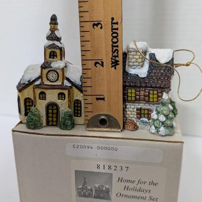 Home for the Holidays Village Ornament Set Church Cottage Snowy Town Christmas Charm