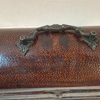 Vintage Domed Wood Storage Chest with Metal Handle Decorative Keepsake Box