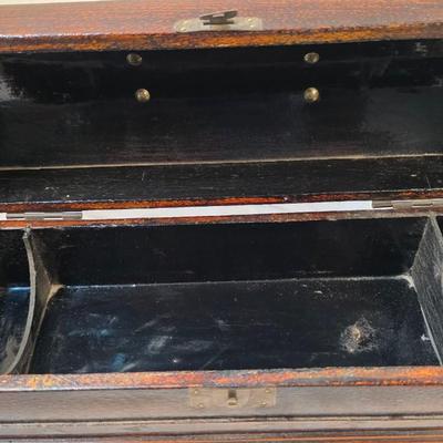 Vintage Domed Wood Storage Chest with Metal Handle Decorative Keepsake Box