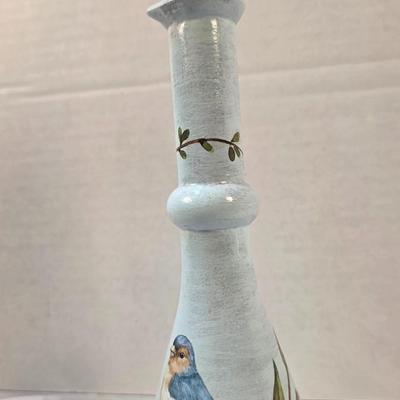 Hand Painted Bird Decorative Bottle with Stopper Vintage Home Decor Accent