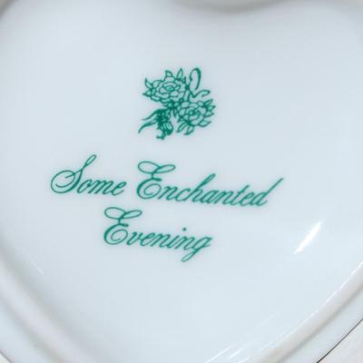 Heart Shaped Covered & Flowered Music/Trinket Box Combo 2½" W x 2½" L x 1½" H --Plays "Some Enchanted...