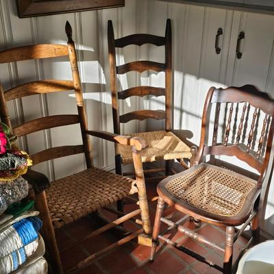 Cane, Rush & Split Oak Seat Wooden Chairs (O-JS)