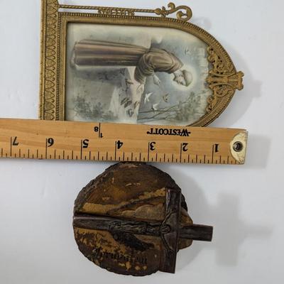 Vintage Religious Devotional Wall Decor Saint Francis With Birds Framed Print Wood Crucifix