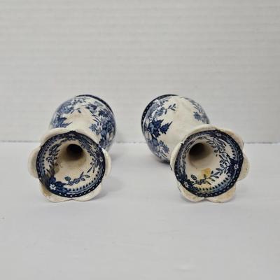 Pair of VTG Clarice Cliff Royal Staffordshire "Tonquin" Blue & White Bud Vases