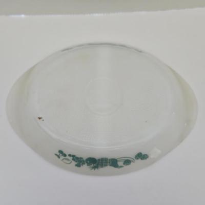 Vintage Glasbake J-2352 Divided Serving Dish Milk Glass "Fruit Medley" Teal Made in USA