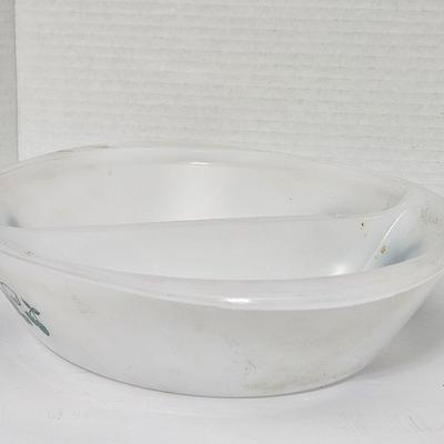 Vintage Glasbake J-2352 Divided Serving Dish Milk Glass "Fruit Medley" Teal Made in USA