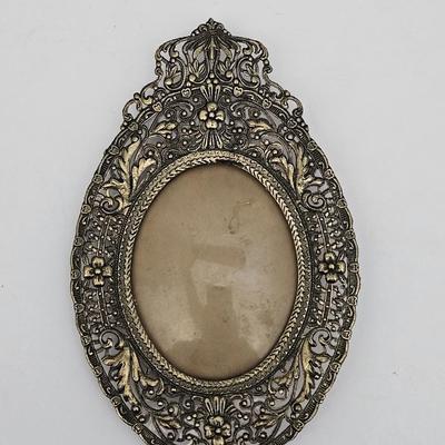 Vintage Ornate Metal Oval Picture Frame Baroque Rococo Filigree Silver Tone Wall