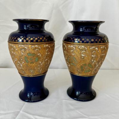 Royal Dalton & Slaters Cobalt and Enameled Vases (DR-RG)