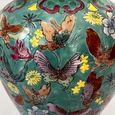 Hand Painted Porcelain Ginger Jar w/ Butterflies & Flowers (DR-RG)