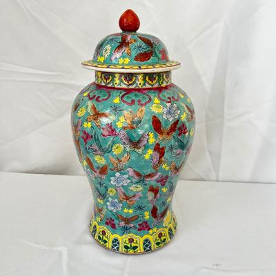 Hand Painted Porcelain Ginger Jar w/ Butterflies & Flowers (DR-RG)