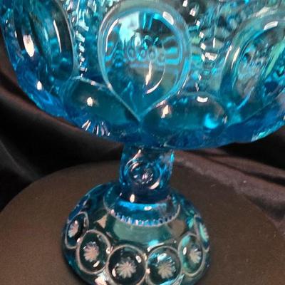 Vintage Bluenique 1968 Compote Bowl - Turquoise Blue Glass Elegance