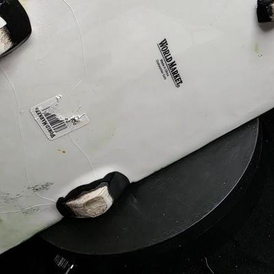 Vintage World Market Ceramic Camper Cookie Jar Canister | White & Green RV Design w/ Red Awning Flags | Hand-Painted Retro Trailer...