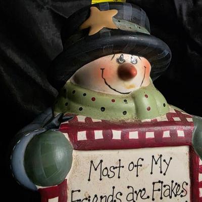 Charming 8" Ceramic Snowman Figurine – “Most of My Friends Are Flakes” Holiday Decor