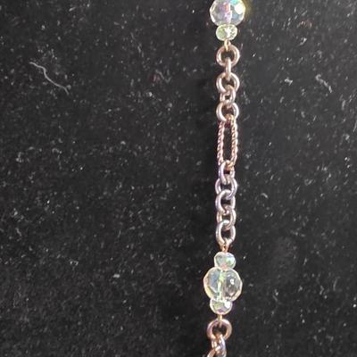 Vintage Aurora Borealis Crystal Station Necklace - Silver Tone Chain with AB Rhinestone Accents