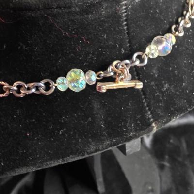 Vintage Aurora Borealis Crystal Station Necklace - Silver Tone Chain with AB Rhinestone Accents