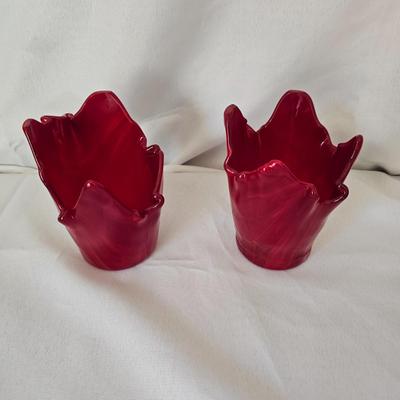 Blue & Red Streaky Glass Plates & More (O-JS)