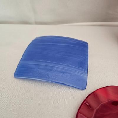 Blue & Red Streaky Glass Plates & More (O-JS)