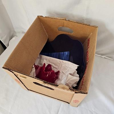 Blue & Red Streaky Glass Plates & More (O-JS)