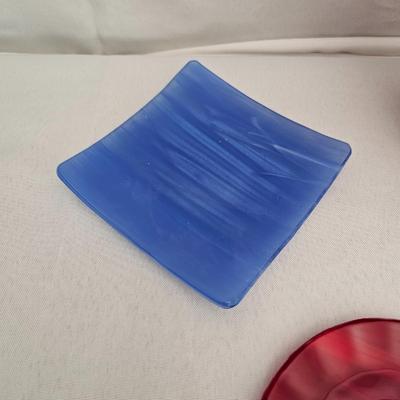 Blue & Red Streaky Glass Plates & More (O-JS)