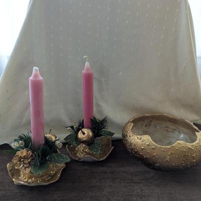 Gold in Color Bowl and Candle Holders.