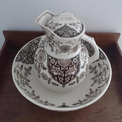 Vintage Hill Pottery Wash/Vanity Set- Bowl, Pitcher with Lid, Powder Dish, Tall Vase (Stand not Included)