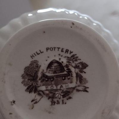 Vintage Hill Pottery Wash/Vanity Set- Bowl, Pitcher with Lid, Powder Dish, Tall Vase (Stand not Included)