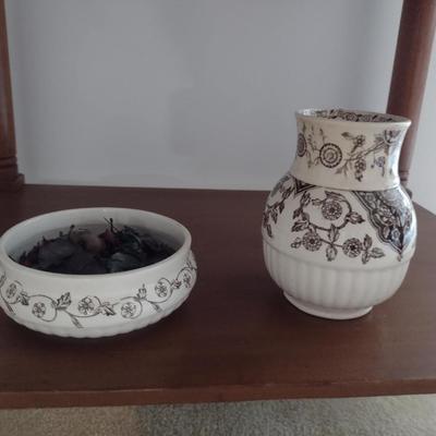 Vintage Hill Pottery Wash/Vanity Set- Bowl, Pitcher with Lid, Powder Dish, Tall Vase (Stand not Included)