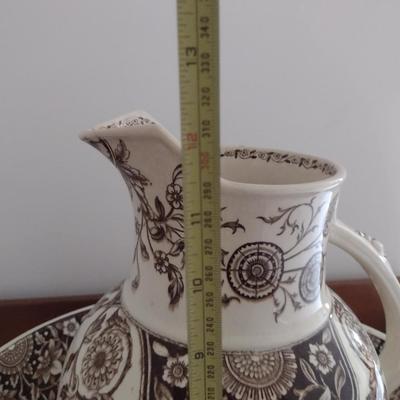 Vintage Hill Pottery Wash/Vanity Set- Bowl, Pitcher with Lid, Powder Dish, Tall Vase (Stand not Included)