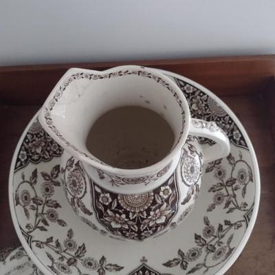 Vintage Hill Pottery Wash/Vanity Set- Bowl, Pitcher with Lid, Powder Dish, Tall Vase (Stand not Included)