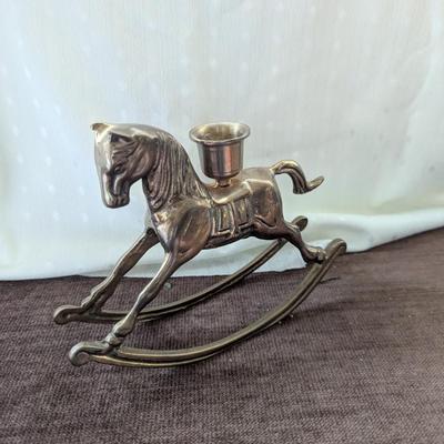 Brass rocking horse candle holder