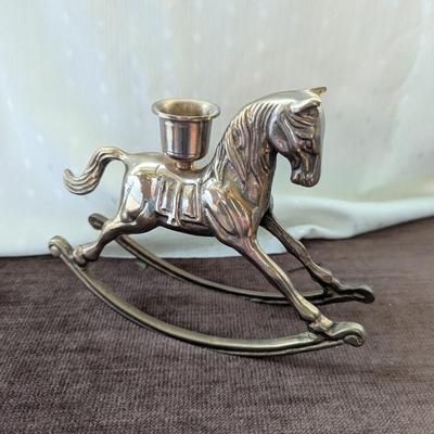 Brass rocking horse candle holder