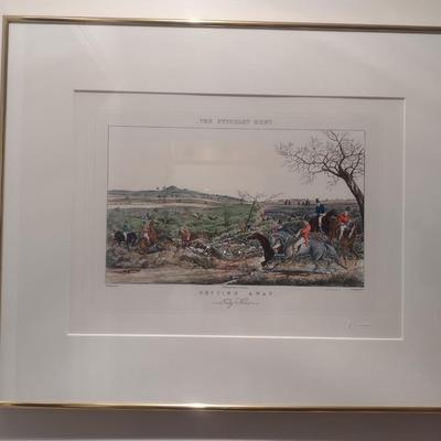 'Setting Away- Tally Ho' The Pytchley Hunt- Equestrian Fox Hunt Print Framed Behind Glass