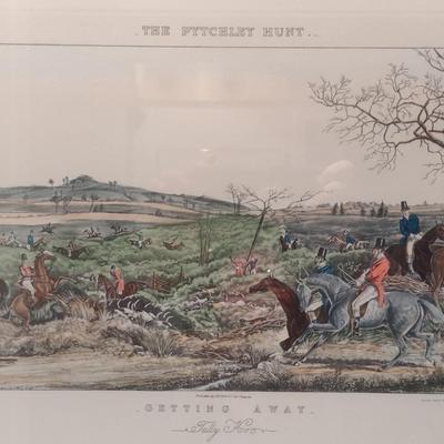 'Setting Away- Tally Ho' The Pytchley Hunt- Equestrian Fox Hunt Print Framed Behind Glass