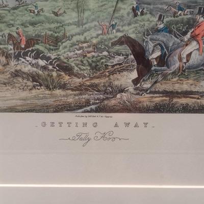 'Setting Away- Tally Ho' The Pytchley Hunt- Equestrian Fox Hunt Print Framed Behind Glass