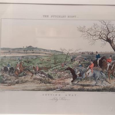 'Setting Away- Tally Ho' The Pytchley Hunt- Equestrian Fox Hunt Print Framed Behind Glass