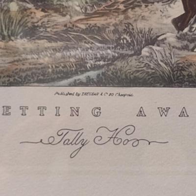 'Setting Away- Tally Ho' The Pytchley Hunt- Equestrian Fox Hunt Print Framed Behind Glass