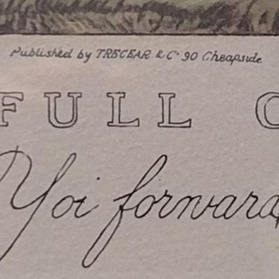 'In Full Cry- Yoi Forward' The Pytchley Hunt- Equestrian Fox Hunt Print Framed Behind Glass