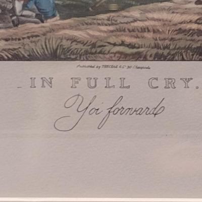 'In Full Cry- Yoi Forward' The Pytchley Hunt- Equestrian Fox Hunt Print Framed Behind Glass