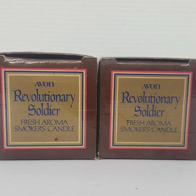 Avon Revolutionary Soldier Head Candle Lot of 2 Smokers Fresh Aroma Candles Vintage Americana With Boxes