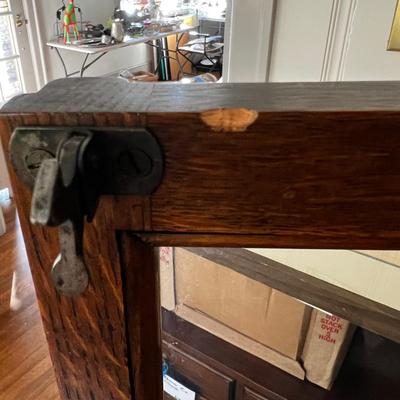 Tiger Oak Glass Front Bookcase w/ Carved Columns (DR-RG)