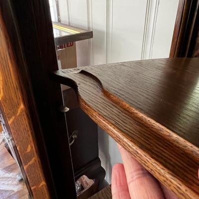 Tiger Oak Glass Front Bookcase w/ Carved Columns (DR-RG)