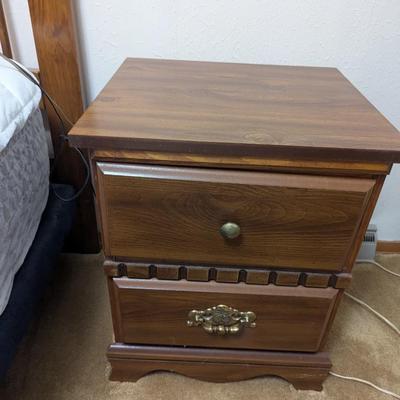 Vintage Two Drawer Wood Night Stand.