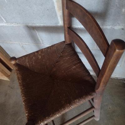 Wooden Stool with Woven Rush Seat